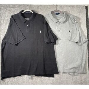 Bundle 2 Polo Ralph Lauren Men Polo Shirts 4XLT Blk/ Lt Gray Short Sleeve Cotton